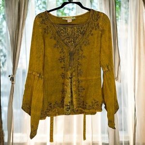 Gold Long Sleeve Tie Back Blouse